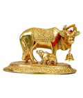 Prince Home Decor & Gifts Metal Kamdhenu Cow with Calf Statue Good Luck Holy Cow with Calf Statue/Metal Cow with Calf for Home Decor Spiritual Showpiece Figurine (Ovel Gold, 80)