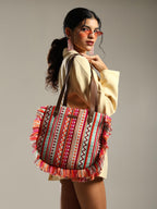 ENSAC Premium Cotton Tote Bag for Women, Stylish Handbag for women with Zip Closure | Fit for Office Bag, College, Travel Use | Handcrafted in India