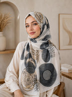 Brightonce Fashion Women’s Abstract Floral Printed Scarf | Beige, Grey & Off White Lightweight Stole Shawl Dupatta | Elegant Head Wrap & Hijab Scarf