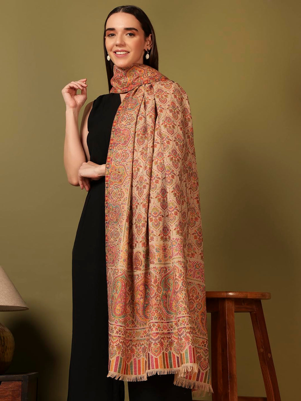 Pashmoda Women Gulraiz Kaani Wool Blend Kashmiri Shawl (Size: 40x80in, 101x203cm) RSS43