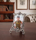 KridayKraft Royal Metallic Photo Frame, Silver Plated Antique Design, Ornate Tabletop Picture Holder for Living Room, Bedroom, and Office Decor (22 x 15.5 cm)