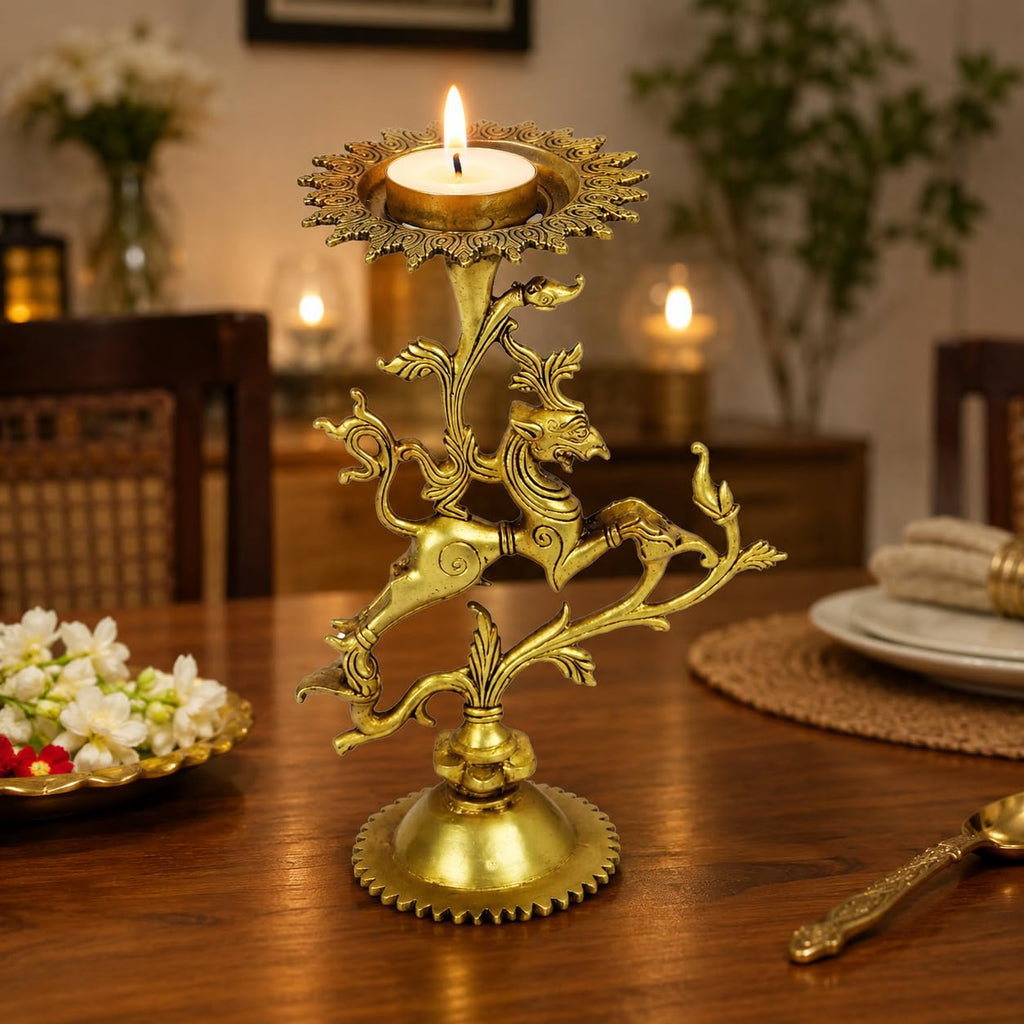 ARTVARKO Brass Designer Candle Holder Tibetan Nepali Dragon Tealight Holder Stand for Table Centerpiece Home Décor Gift 9 Inch