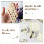Candle Making Kit, 50 Cotton Wicks 4(10 cm), 54 Wick Stickers, 10 Wooden Wick Holders
