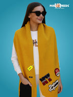 Pick Ur Needs Women Winter Woolen Muffler with Trendy Patch Design Soft Warm Knitted Scarf for Girls & Ladies Stylish Casual Mufflers (Yellow)