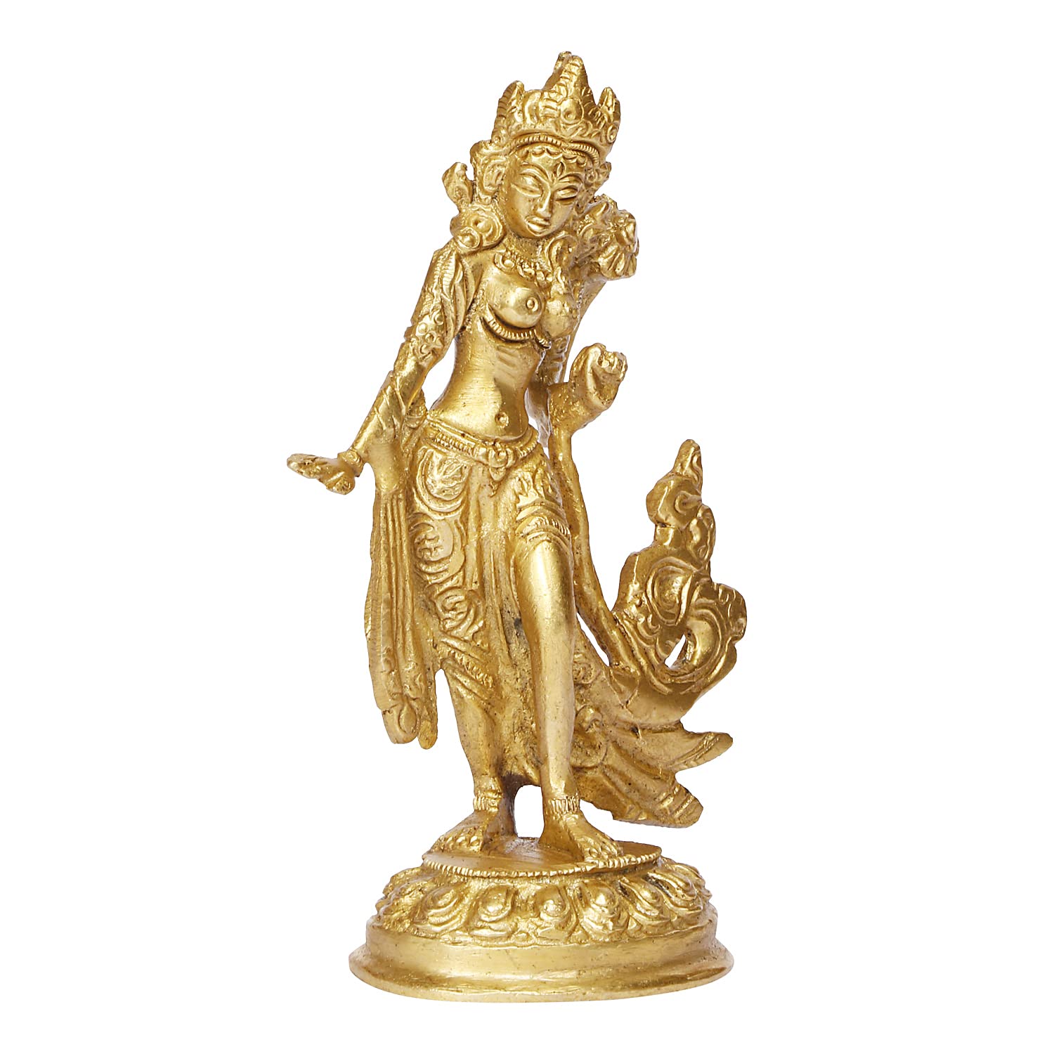 ARTVARKO Brass Goddess Tara Devi Standing Idol Tibetan Buddhist Goddess Green Tara Decorative Sculpture - .5 Inches