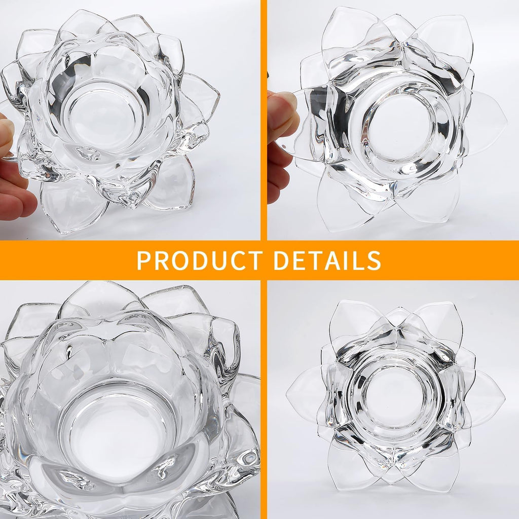 Home Brilliant 4 Piece Glass Lotus Flower Candle Holders Diya Votive Activity Tealight Holders Pillar Holders for Home Decoration Party Wedding Decoration