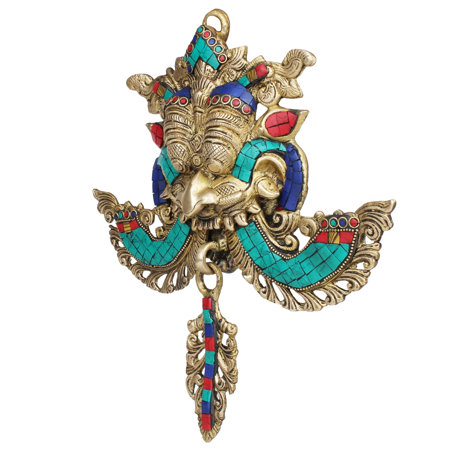 SVARUP Brass Yali Face Kirtimukha Nazar Battu Wall Hanging Mask Evil Eye Protector Door Knocker Home Entrance 11 Inch Multicolor