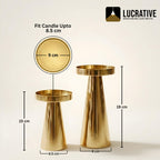 LUCRATIVE® Gold Metal Candle Holders – Handcrafted Modern Pillar Stands, Decorative Table Centerpiece for Dining Table, Living Room, Bedroom & Wedding Home Decor, Set of 2 (Candles Not Included)
