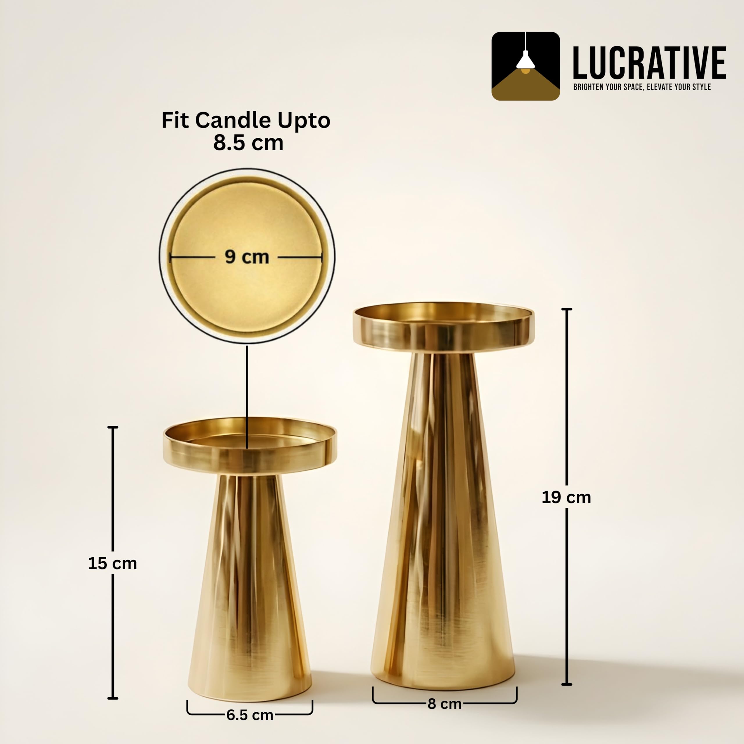 LUCRATIVE® Gold Metal Candle Holders – Handcrafted Modern Pillar Stands, Decorative Table Centerpiece for Dining Table, Living Room, Bedroom & Wedding Home Decor, Set of 2 (Candles Not Included)