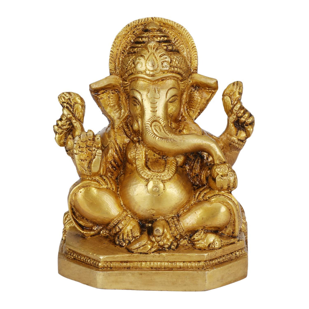 Svarup Brass Sitting Ganesha Ganesha Idol for Home Office Entrance Decor Diwali Pooja 4 Inch