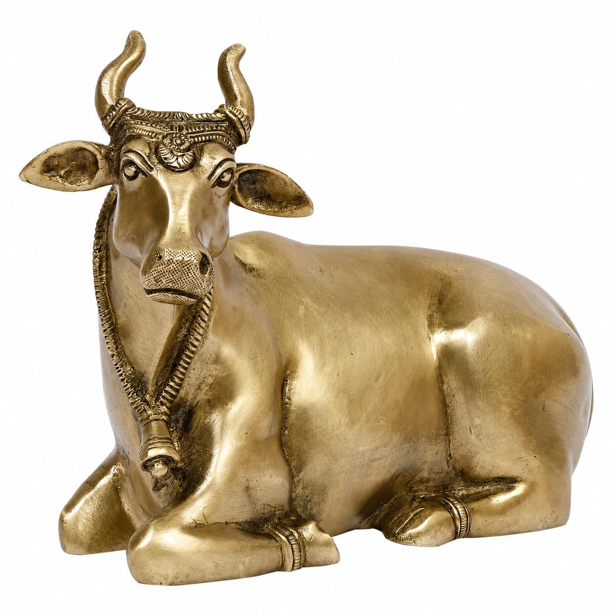 ARTVARKO Brass Sitting Nandi Cow Statue Shiva Bull for Pooja and Home Decoration Showpiece Décor Office Temple Gift 7.5 Inch.