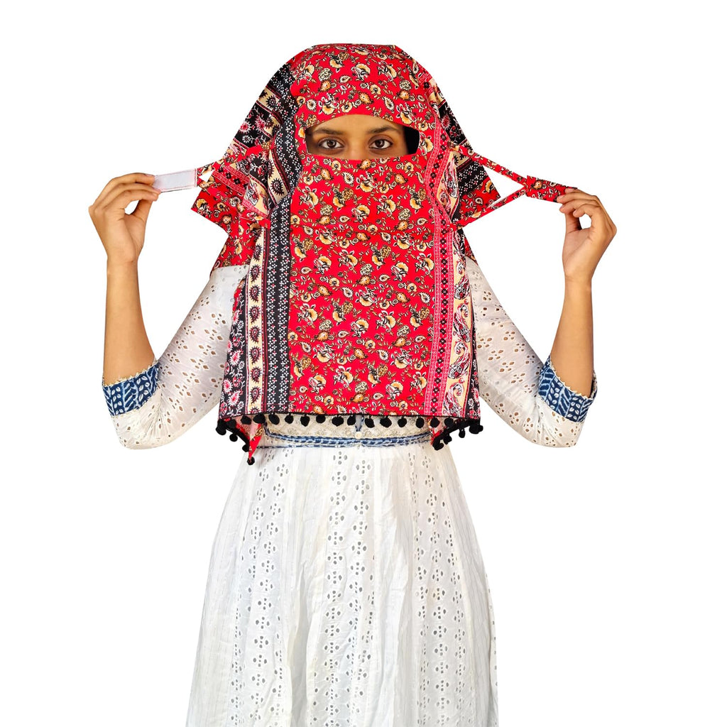 Switchon Scarf Hijab Rayon Printed fancy scarf for women Size Adjustable -Hook loop tape (Red_Black)