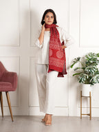 RAI SAHAB Women's Cotton Hand Block Printed Casual Stoles/Scarf(ST-64RED10)
