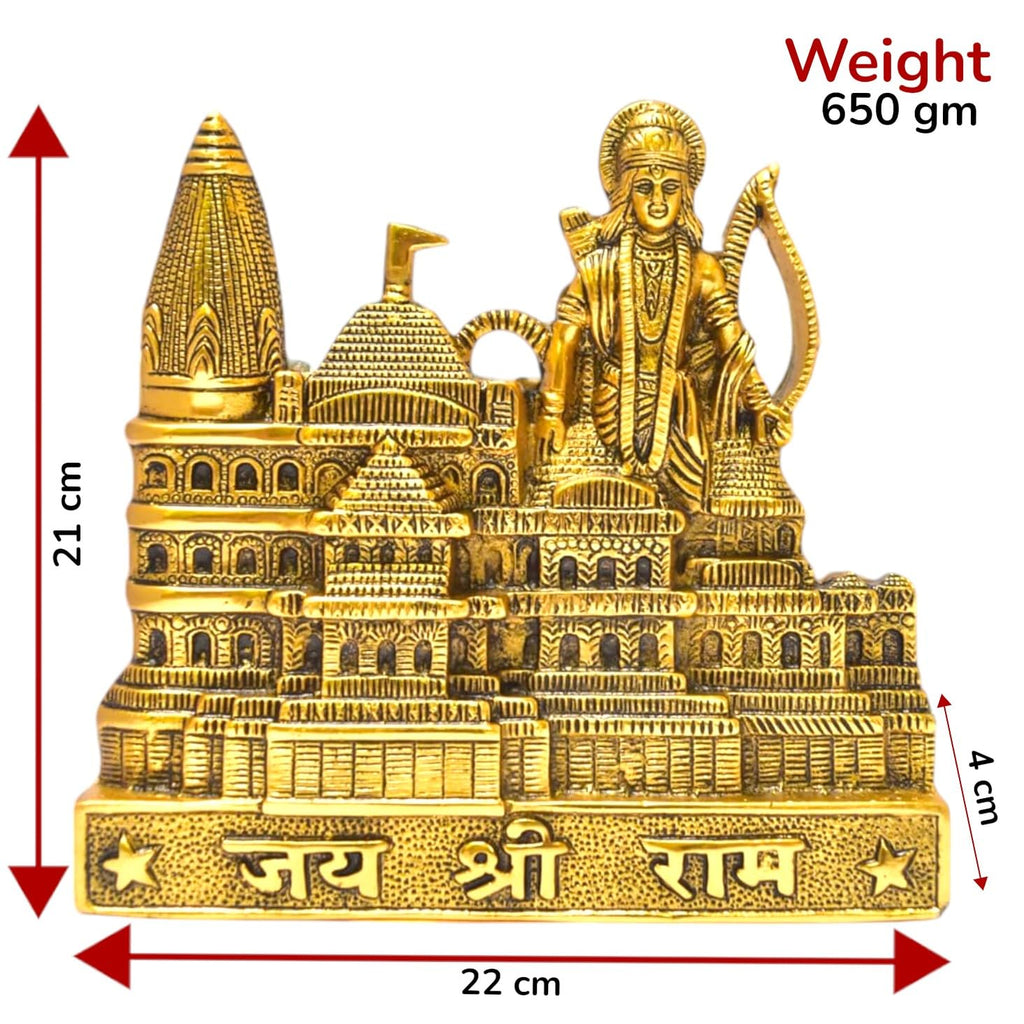Kridaykraft Metal Shree Ram Mandir Architectural Model Prabu Shri Ram Janam Bhumi Ayodhya Showpiece for Home Decor, Office | Metal Showpiece - 22 X 21 Cm, Gold
