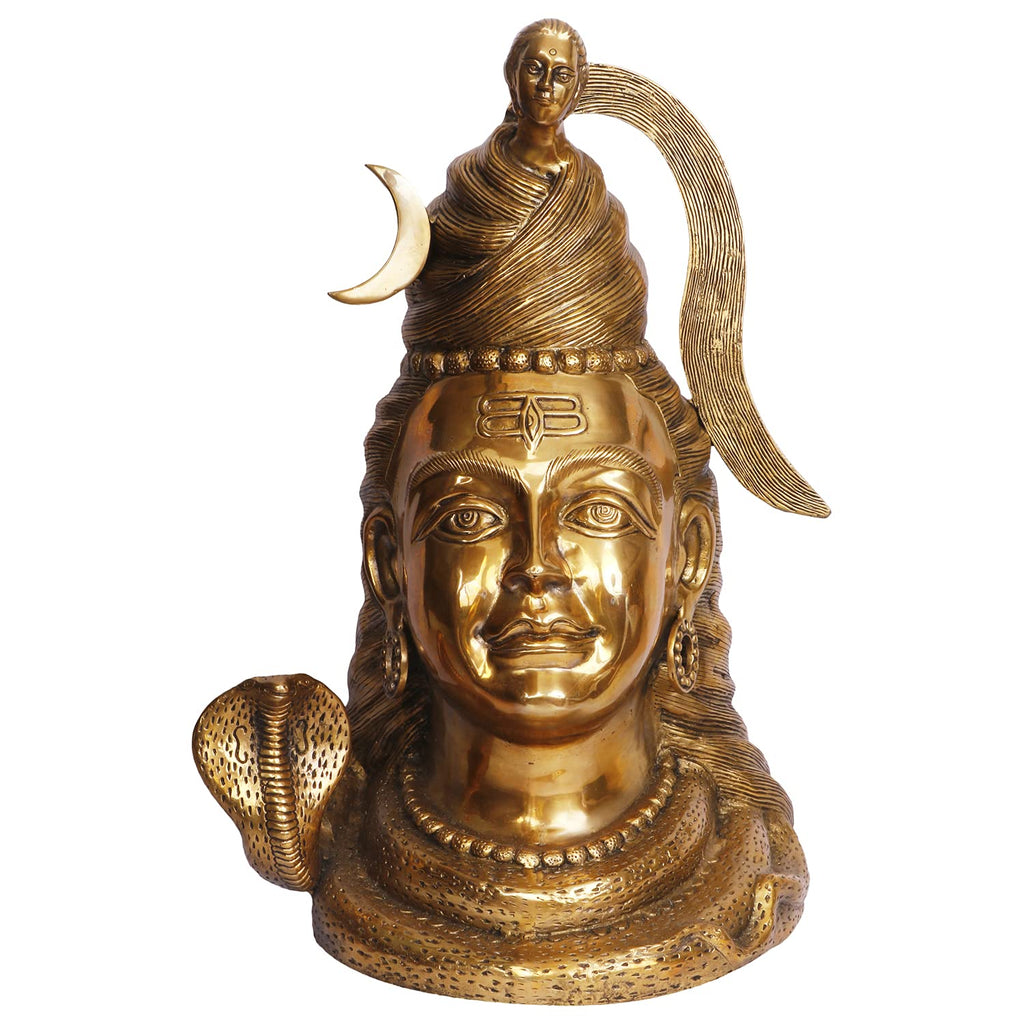 ARTVARKO Lord Shiva Face Head Big Brass with Sheshnaag Murti Shiv Statue Shivaratri Mahashivaratri Maha Shivratri Idol for Pooja God Sculpture Height 21 Inches