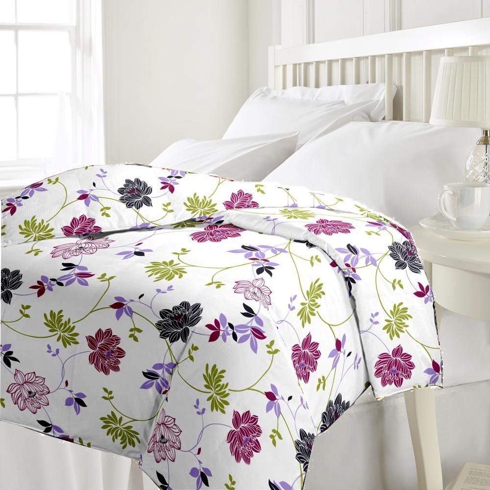 WONDERLOOK 100% Super Soft Reversible Design Dohar I AC Blanket I Blanket for All Season I Gifting (Double, White Flower) Kafalo