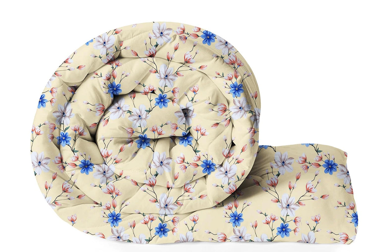 A Brand New - Umi Reversible Double Bed AC Comforter/Blanket/Quilt/Rajai 220 GSM Soft Microfiber Diamond Stitch (90 x 100 Inches/228cm x 254cm) - Comforter Double Bed|Beige & Blue Kafalo