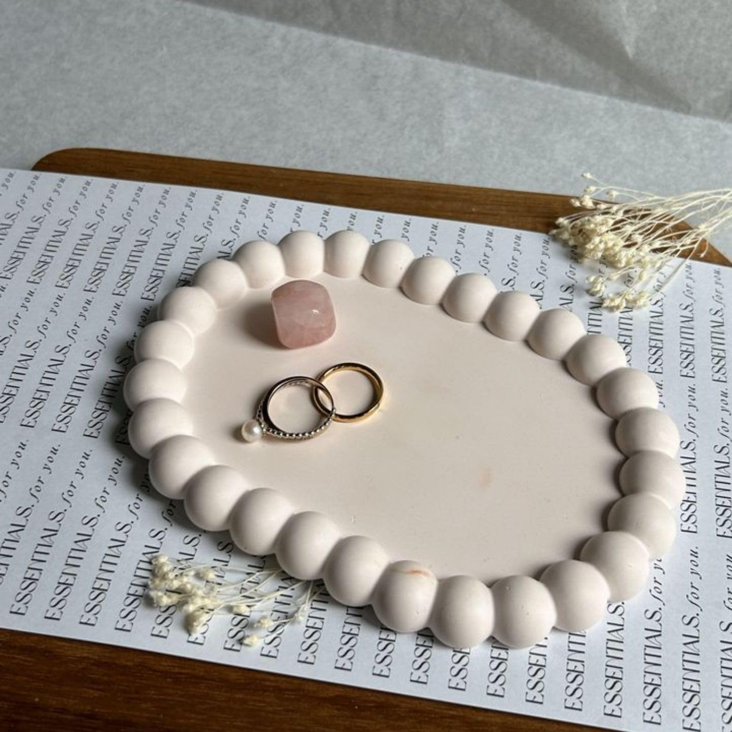 Kitty Cat® Concrete Jewelry Tray Trinket Dish – White Oval Decorative Bubble Tray for Women, Vanity Key & Perfume Holder, Aesthetic Jewelry Candle Organiser for Display & Home Decor (Oval)
