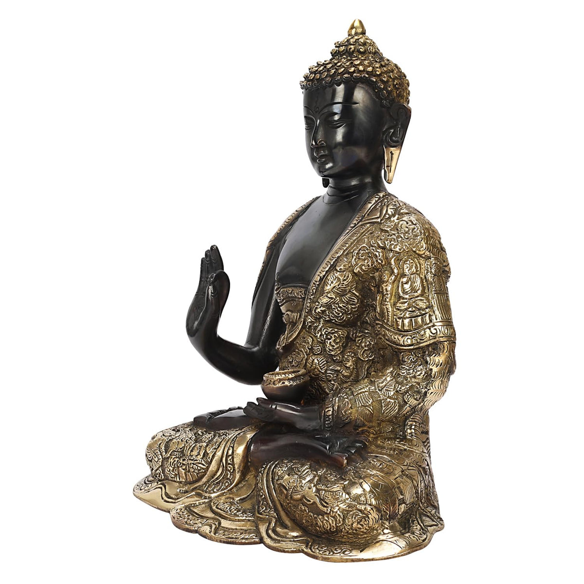 SVARUP Big Brass Buddha Statue Buddhist Figurine, Buddhism Decor, Feng Shui Home Décor Showpiece Height 12 Inch