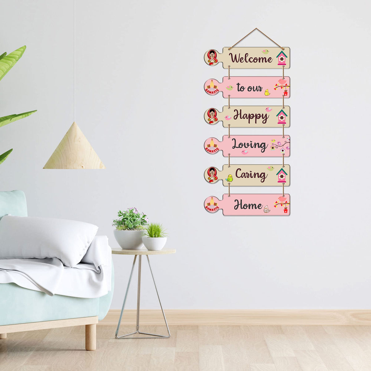 Artvibes Welcome To Our Happy Home Mdf Wood Decoration for Living Room | Quotes Decor Item | Door Quotes Hanging | Wall Poster | Wall Art Print | Gift Items for Home Decor | Wall Accent (WH_6001N)