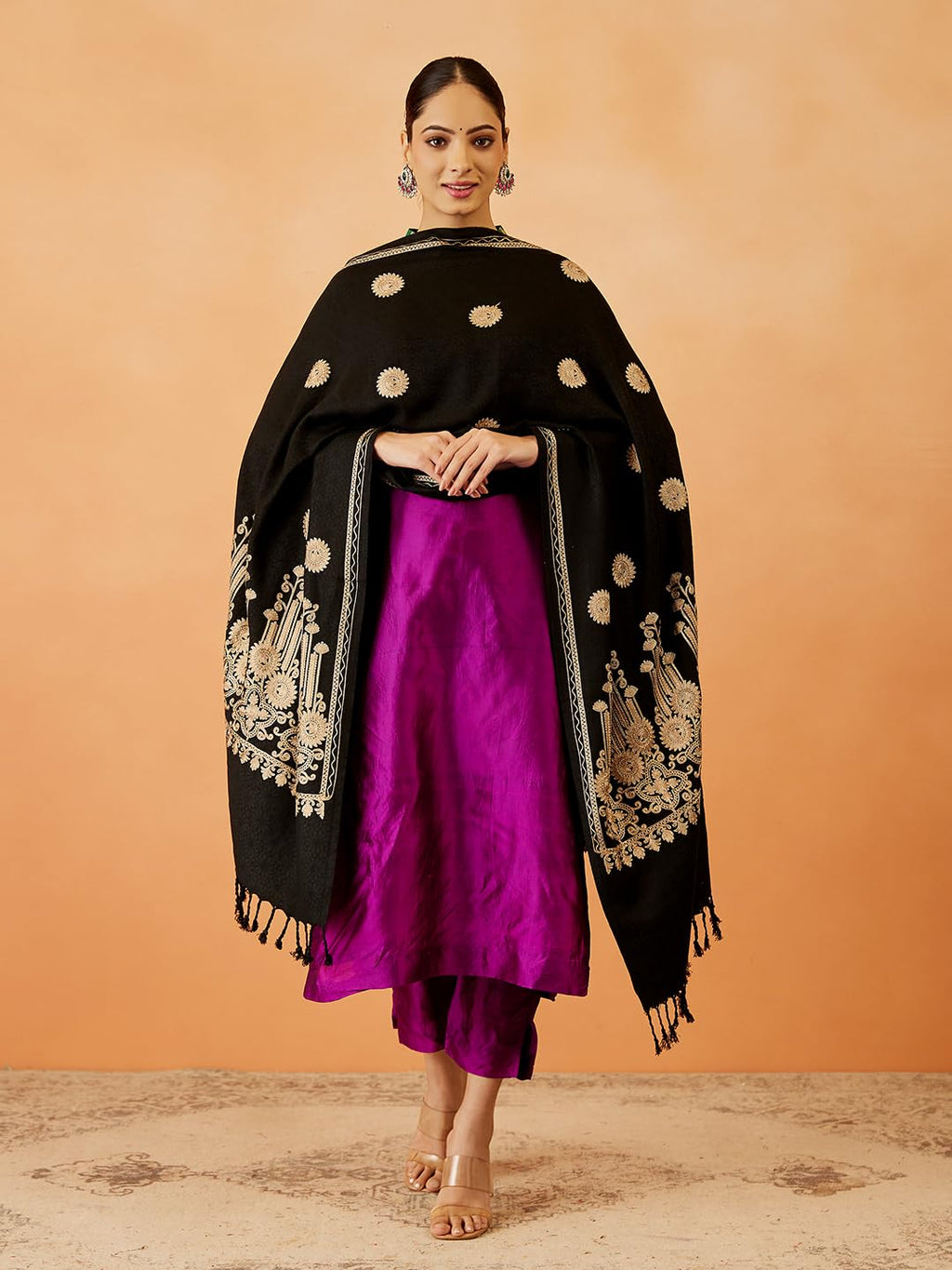 Pashmoda Women Nafeesa Kashmiri Aari Embroidery Stole, Shawl, & Wrap, Luxury Pashmina Evening Wrap (Size: 71X203 CM)