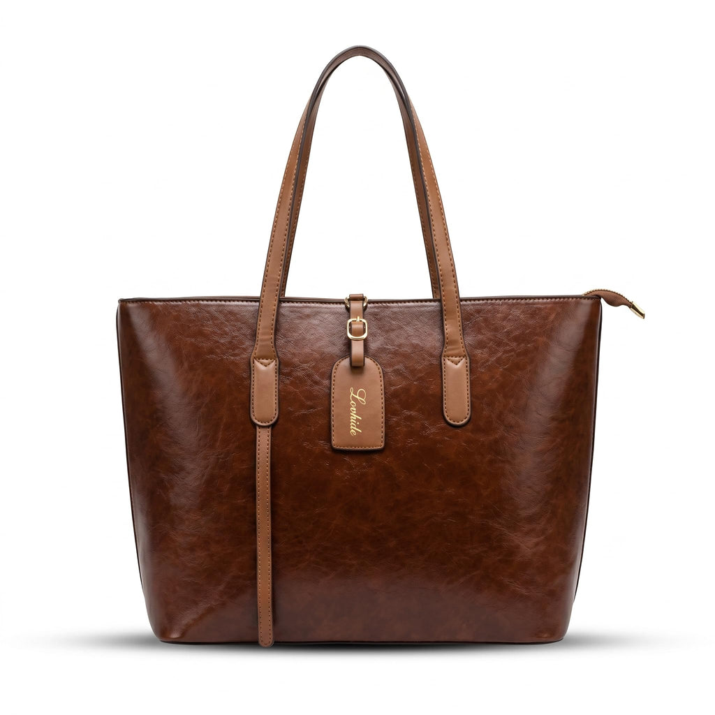 LOVHIDE Women's Large Capacity PU Leather Tote Bag | Elegant Shoulder Handbag with Zipper Closure | Brown Office, Travel & Everyday Carry Bag