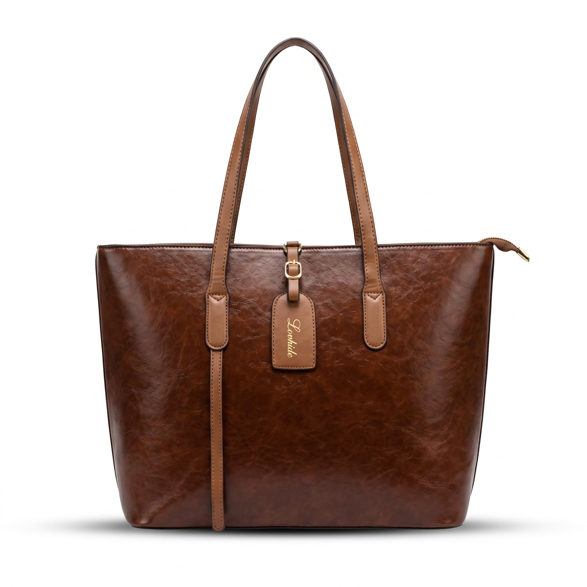 LOVHIDE Women's Large Capacity PU Leather Tote Bag | Elegant Shoulder Handbag with Zipper Closure | Brown Office, Travel & Everyday Carry Bag