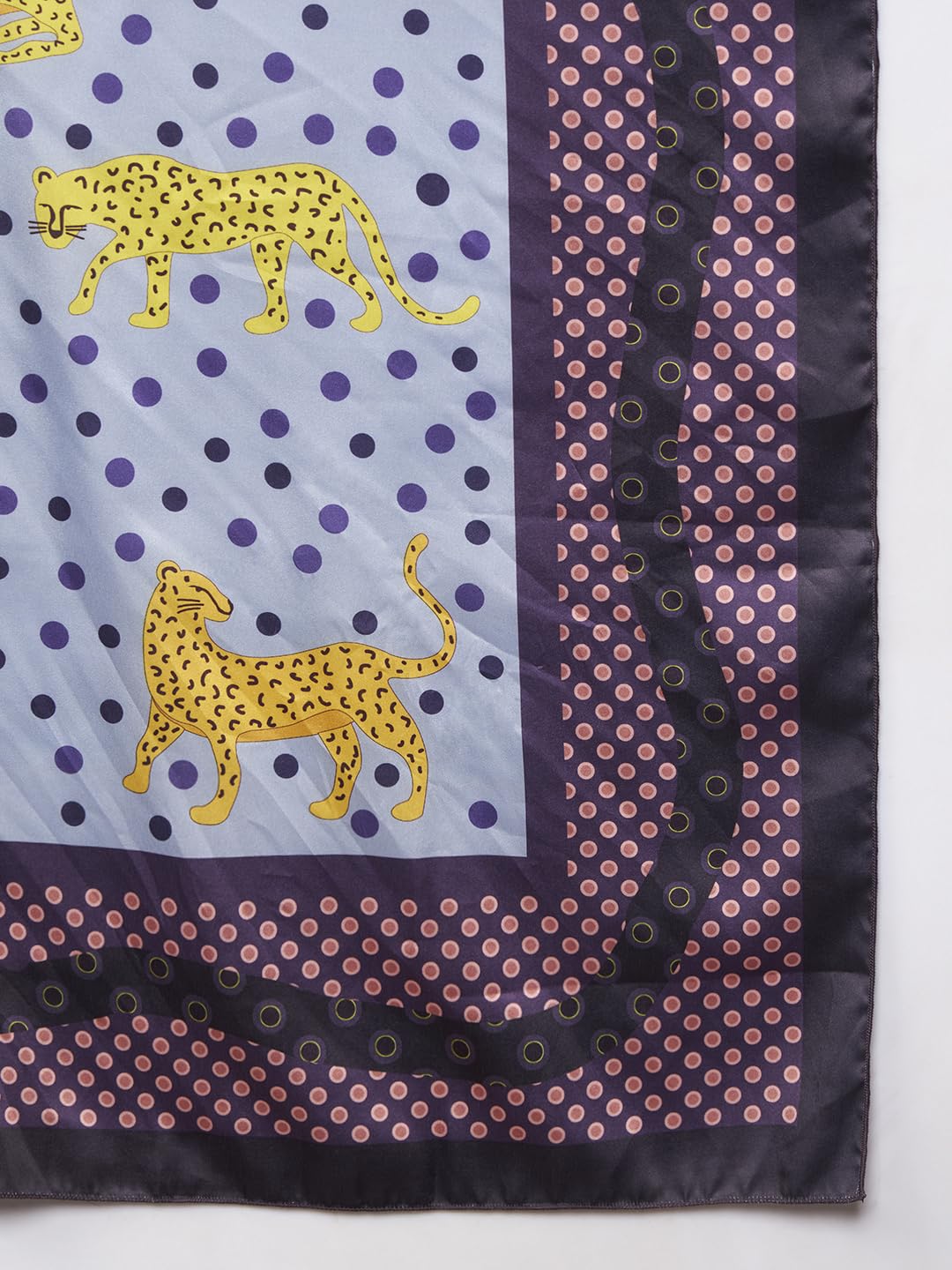 Ravaiyaa - Attitude is everything Women Silk Digital Print Large Square Scarf Breathable Lightweight Neckerchief Printed Headscarf 40 x 40 Inch (Grey Leopard & Polka Dot)