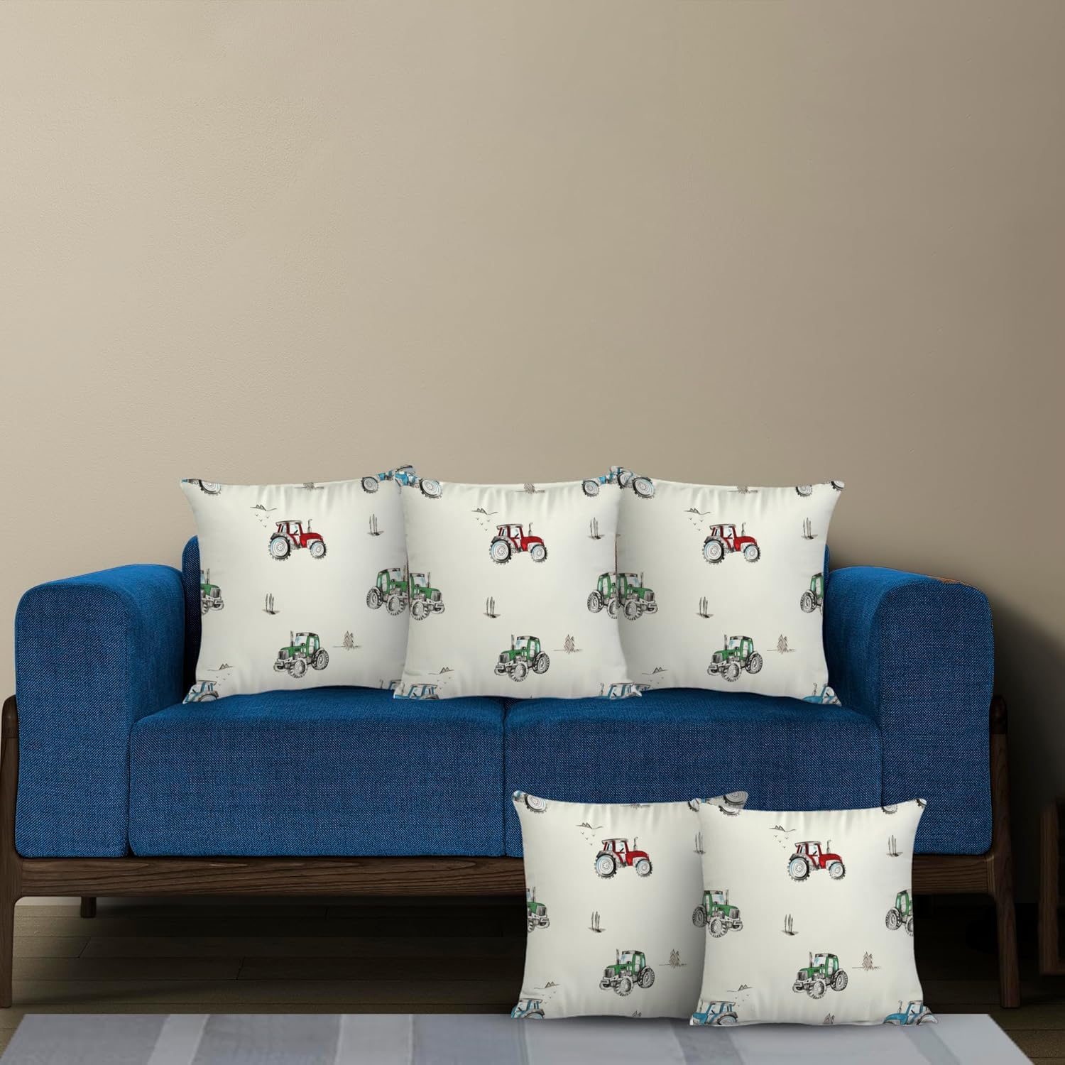 Trance Home Linen Set of 5 Premium Cotton 12x12 inch Cushion Covers for Sofa and Diwan | Small Cushion Covers – (12x12 inch | 30cmx30cm, Car Blue) – Set of 5
