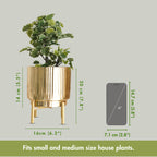 BEHOMA Fluted Metal Indoor Planter with Stand, Golden