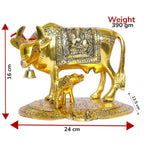 KridayKraft Gold Plated Kamdhenu Cow with Calf Metal Idols for Home Office Statue Murti for Decoration & Pooja Gifting Purpose Sculpture Good Luck Feng Shui As Table Top Figurine Gau MATA Idols
