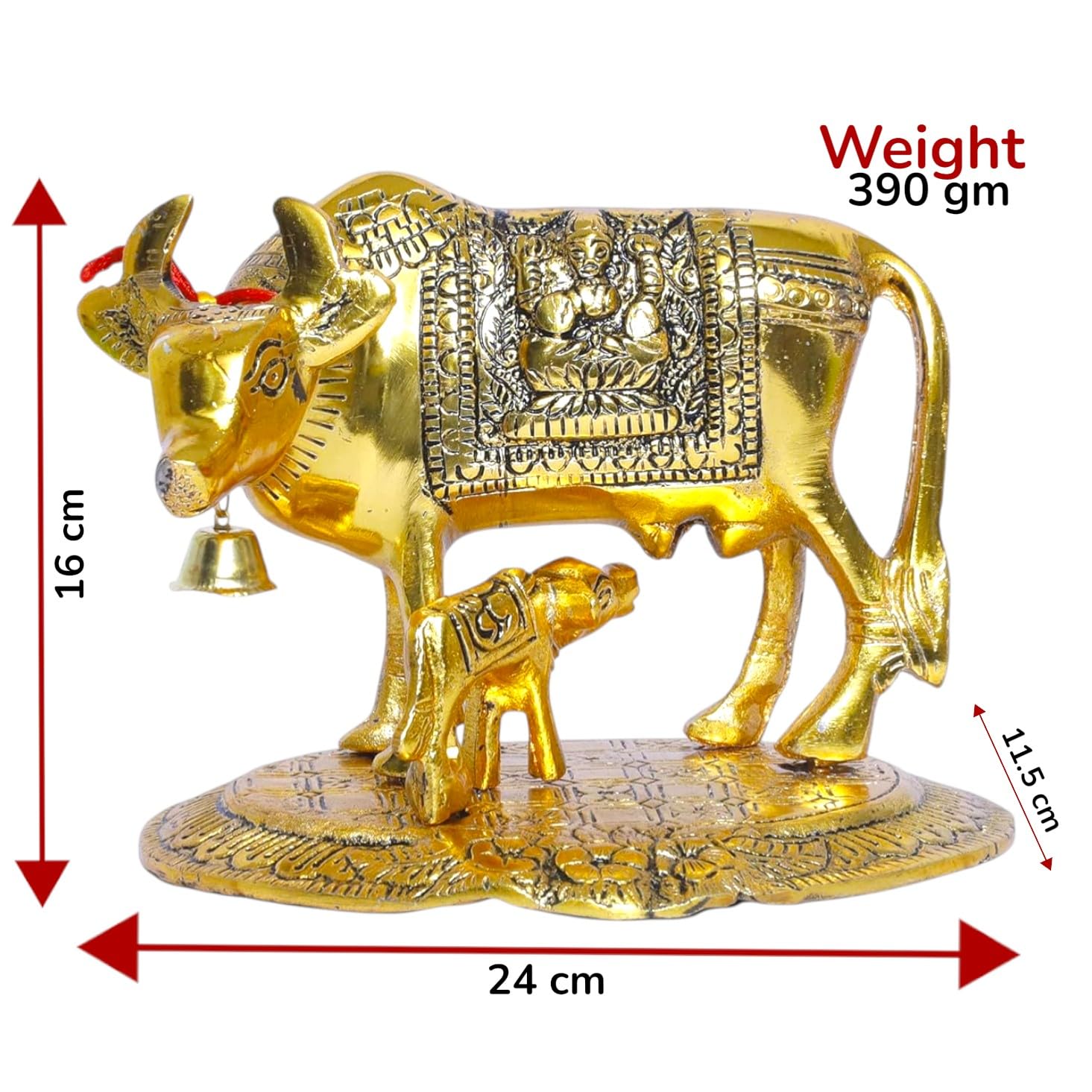 KridayKraft Gold Plated Kamdhenu Cow with Calf Metal Idols for Home Office Statue Murti for Decoration & Pooja Gifting Purpose Sculpture Good Luck Feng Shui As Table Top Figurine Gau MATA Idols