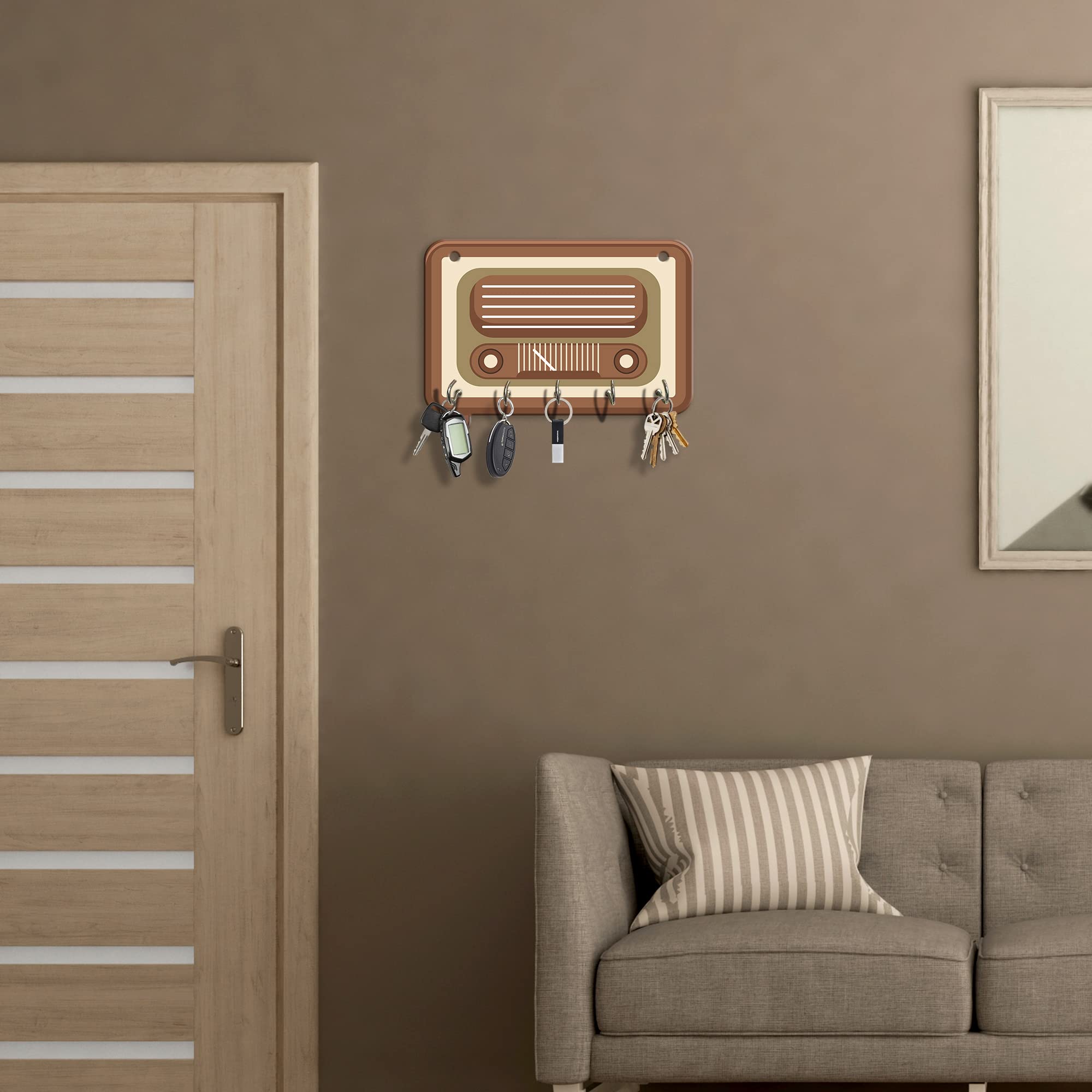 Artvibes Unique Stylish Wooden Key Holder for Wall Decor with Stylish Stainless Steel 5 Hooks Beautiful Key Organizer for Home Decoration(KH_802N)