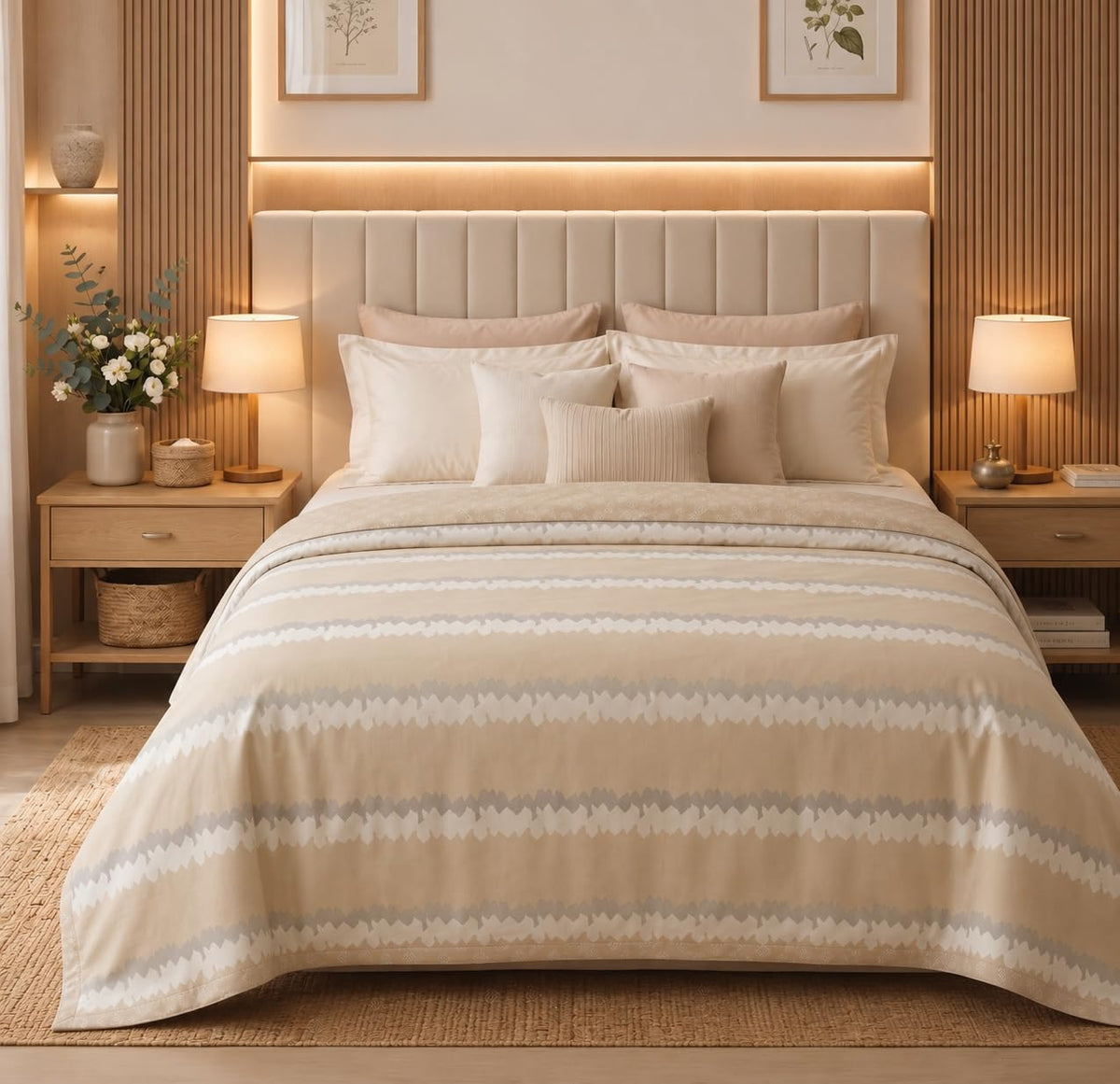 BSB HOME Cotton Dohar for Double Bed, Lightweight AC Dohar Blanket, Soft Breathable Fabric, All-Season Comfort, Easy Care – 85 x 88 Inches (216 x 224 cm) (Beige & Grey) Kafalo
