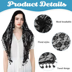 PALAY Triangle Lace Veil for Church, Black Mantilla Scarf Rose Tassel