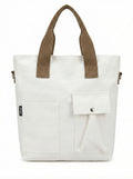 BROGBUS Canvas Tote Bag for Women Office Use, College Girls with Compartment, Cream