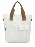 BROGBUS Canvas Tote Bag for Women Office Use, College Girls with Compartment, Cream