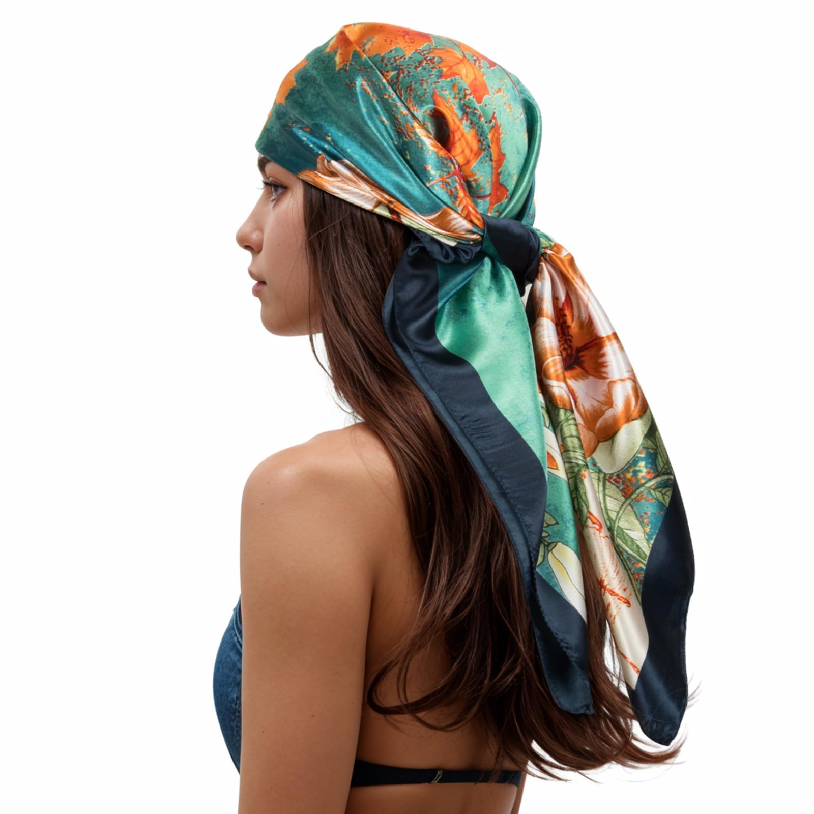 Zbdroxygen 2Pcs Silk Scarf for Women, Stylish Satin Scarf for Women, 70x70cm Square Head Scarf, Elegant Scarf for Office, Travel, Casual Wear
