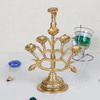 Artvarko™ Peacock Bird Design 5 Oil Wick Brass Diya Aarti Diya with Handle Decorative Puja Accessory, Camphor Burner lamp Aarti for Navratra, Diwali Gifts Home Decor 8.5 Inches.