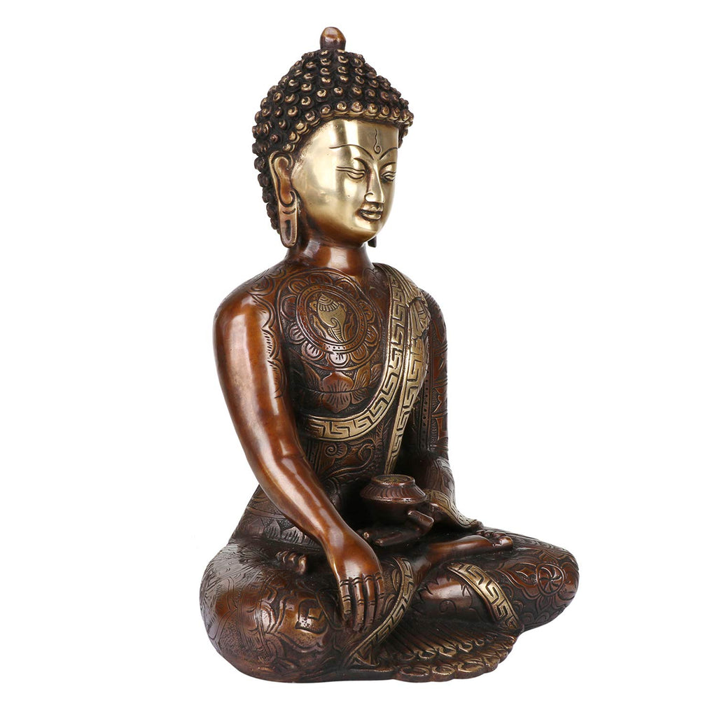 SVARUP Brass Buddha Idol in Bhumisparsha Mudra Statue Tibetan Buddhist Décor Height 12 Inch Weight 6 Kg Color Bronze