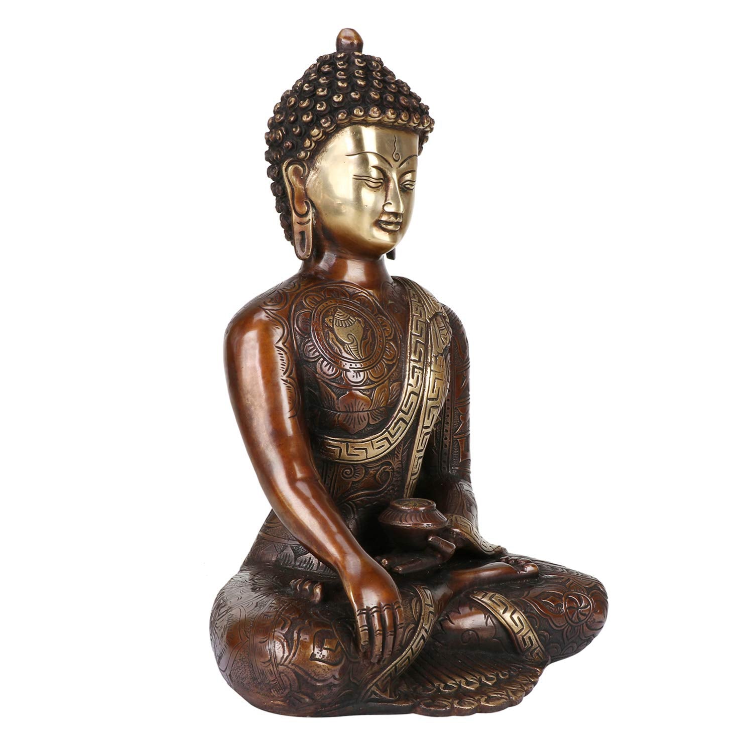 SVARUP Brass Buddha Idol in Bhumisparsha Mudra Statue Tibetan Buddhist Décor Height 12 Inch Weight 6 Kg Color Bronze