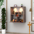 Anikaa Shelly LED Light Wall Mounted Hanging Puja Temple Shelf Stylish Engineered Wood God Stand for Pooja Room Mandir Stand for Temple (Coachwood) D.I.Y