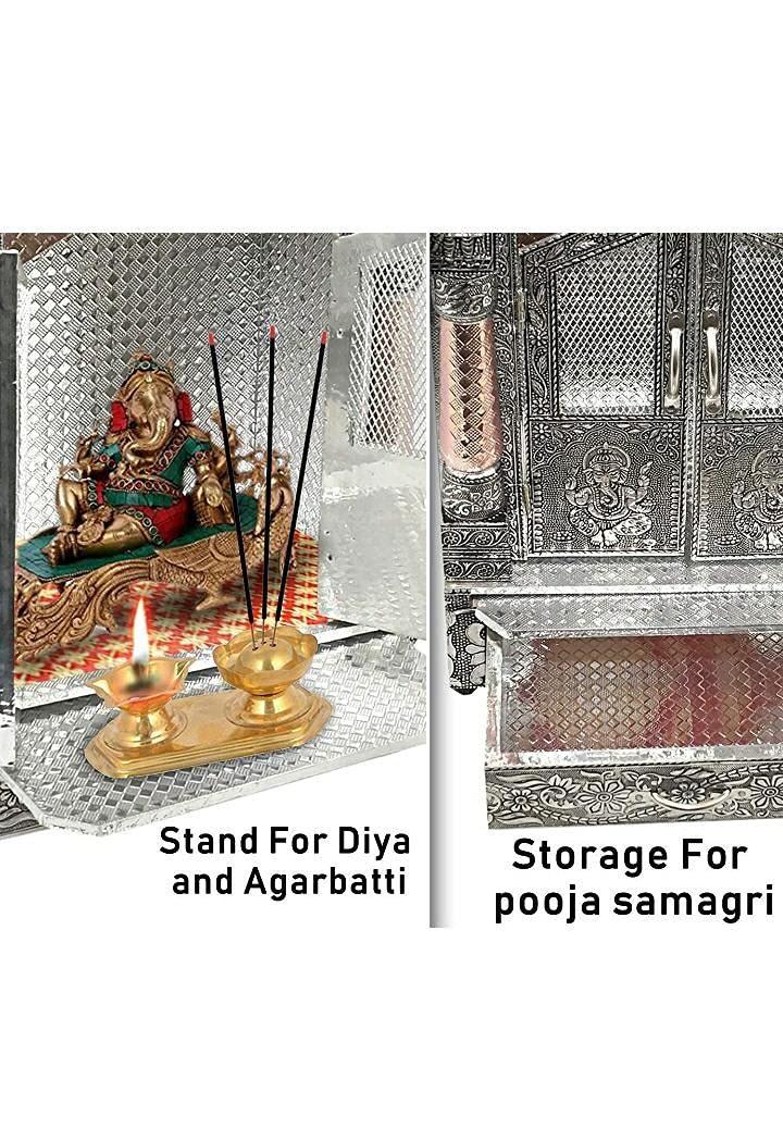 Handicrafts Wooden Wall Mandir for Home | Pooja Mandir/Mantapa/Home Temple | Modern Oxidized Wooden Temple | Small Wooden Pooja Temple 6x12 Inches