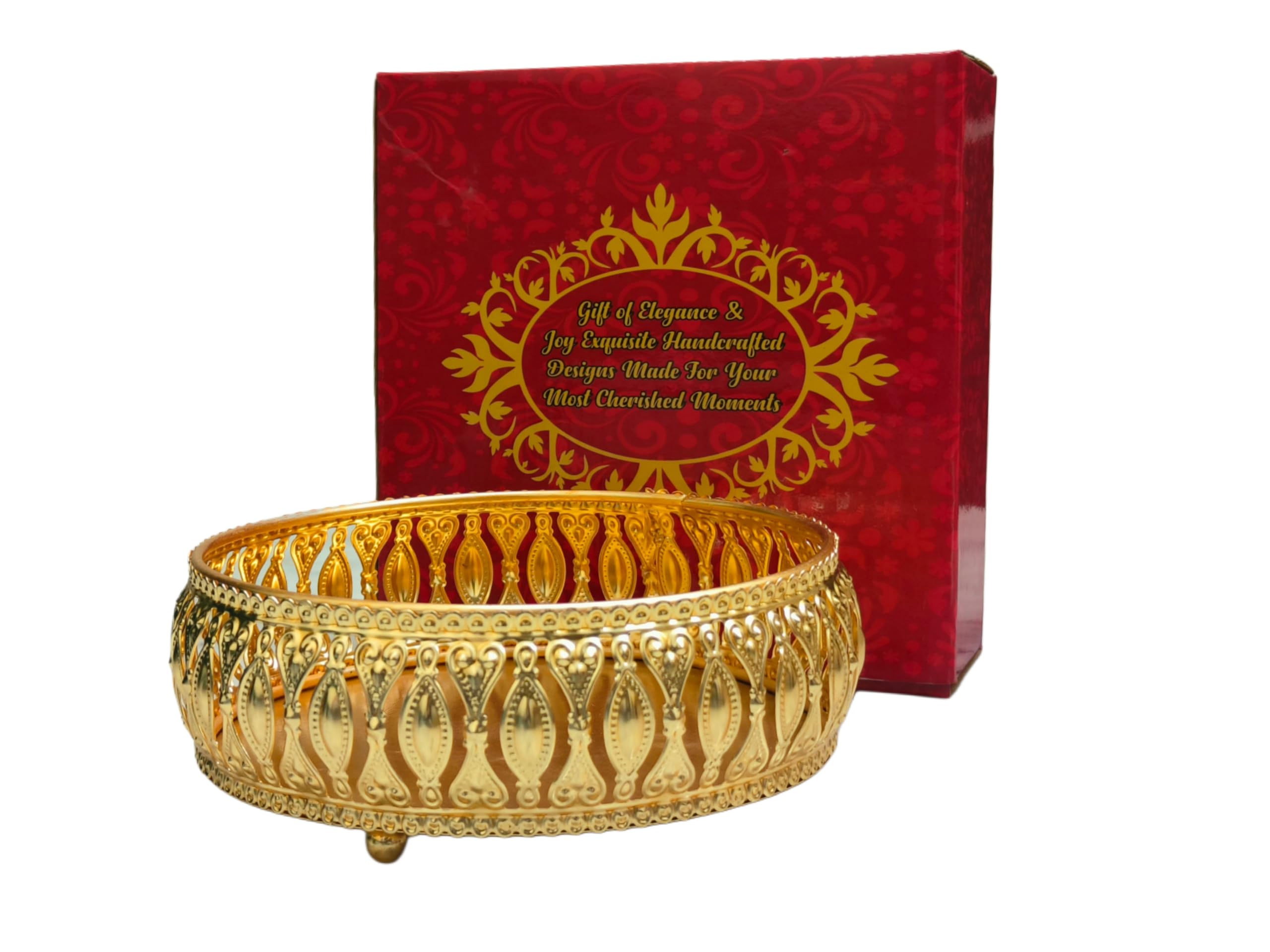 Crafts King Luxury Golden Tray 6 Inch | Handcrafted Decorative Plate | Ideal for Diwali, Pooja & Festive Gifting