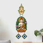 Artvibes Buddha Wall Hanging with Hamsa Hand & Evil Eye Accents | Spiritual Wooden Decor for Meditation | Yoga and Prayer Spaces | Decorative Hanging Ornament for Home Entrance (WH_8596N)