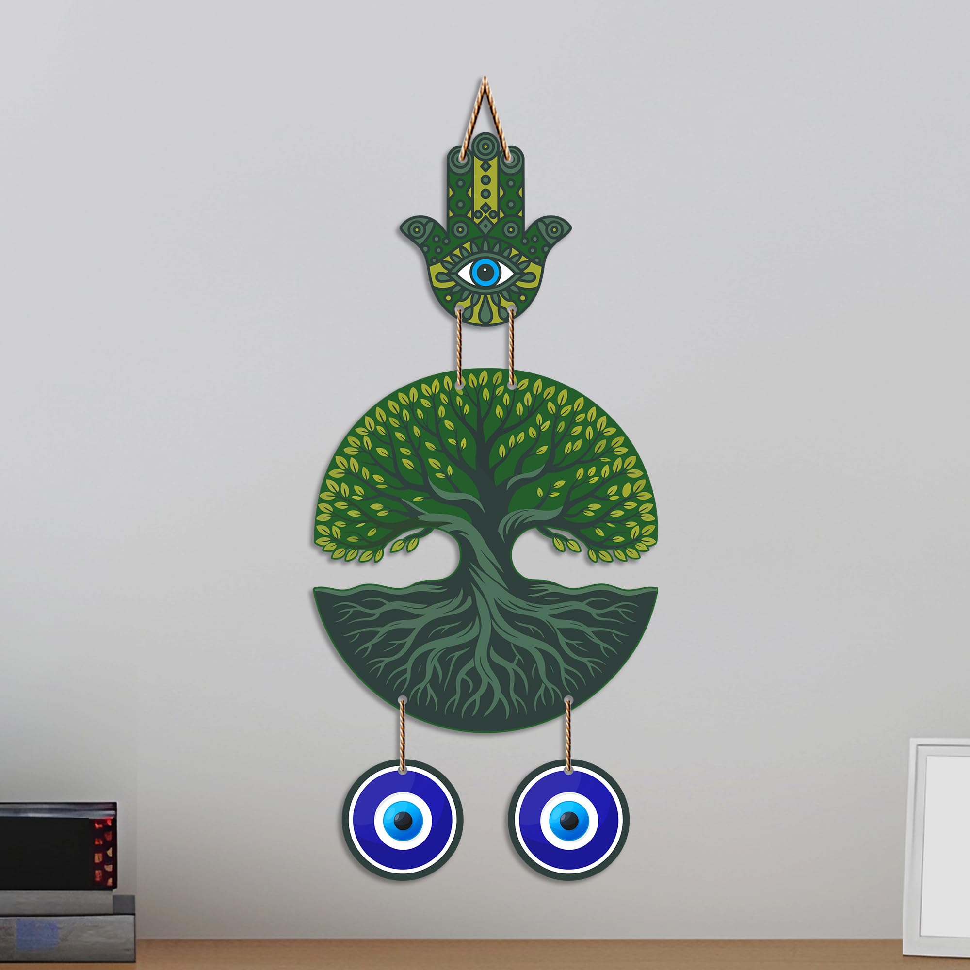 Artvibes Green Tree of Life Evil Eye Wall Decor for Main Door Entrance | Nazar Suraksha Hanging for Home Living Room Office | Vastu Feng Shui Positive Energy Decorative Gift Item (WH_85124N)