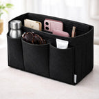 SYUTAM Felt Purse Organizer Insert for Ladies Handbag, Tote, Shoulder Hobo Bag Storag, Storage Compartment with Detachable Zipper Cover-Black(11.4x5.9x7.1) inch(Large)