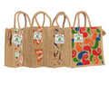 SAINIK'S - ACCESS TO QUALITY Jute Shopping Grocery Printed Bag with Cotton Rope Handle for Men and Women with Zip (Multicolor, Pack of 4)