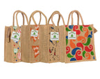 SAINIK'S - ACCESS TO QUALITY Jute Shopping Grocery Printed Bag with Cotton Rope Handle for Men and Women with Zip (Multicolor, Pack of 4)
