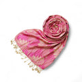 STOLE STUDIO Embellished Leaf Luxurious Viscose Stole Scarf (Beige/Rani)